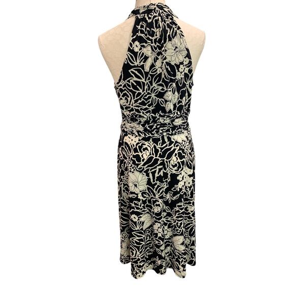 Size 12 Jones Wear Dress Black Ivory Print Pullover Stretch A-Line Midi - Picture 6 of 10